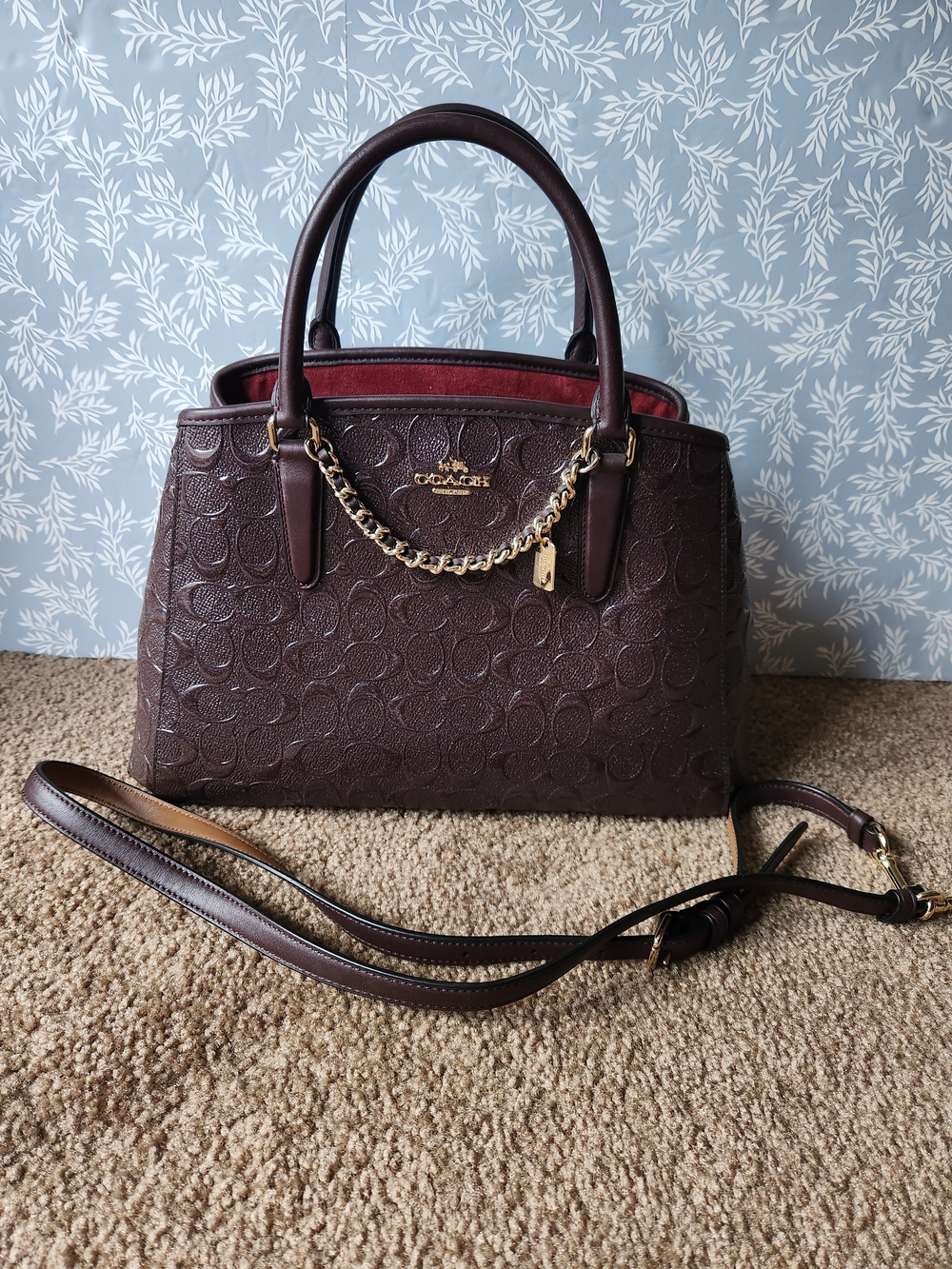 Coach Rowan Carryall Satchel in Deep Wine with Gold Hardware